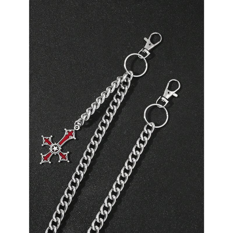 1pc Men's Single Silver Chunky Chain Double Loop Cross Accessory For Suits, Pants