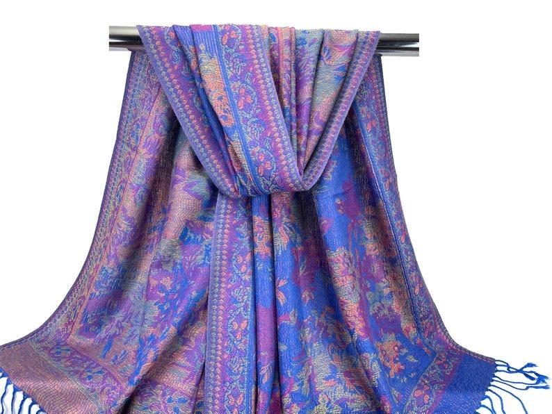 Royal Blue Floral Pashmina Scarf for Women - Multicolor Hair Wraps Light Weight Festival Shawl Mothers Day Gifts Bohemian Style Head Cover