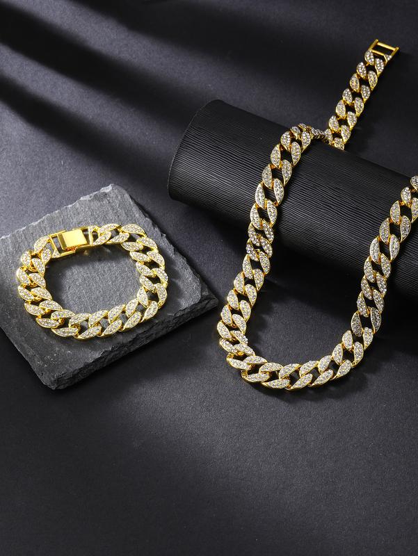 Cuban Link Chain and Bracelet Set for Men Women Iced Out Gift for Boys Hip Hop Rapper Jewelry