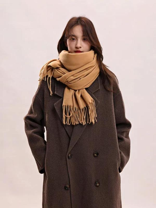 Women's Solid Color Tassel Decor Scarf, Casual Soft Warm Shawl for Fall & Winter, Fashion Accessories for Women & Girls