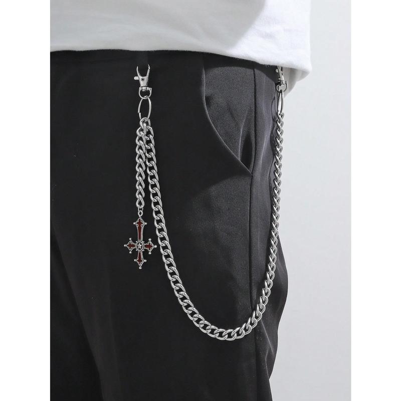 1pc Men's Single Silver Chunky Chain Double Loop Cross Accessory For Suits, Pants