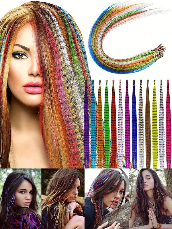 16 Inch Colorful Hair Extensions, 20 Strands Synthetic Hair Extensions with PullingHook & Silicone Ring, Fashionable Hair Extensions for Women & Girls