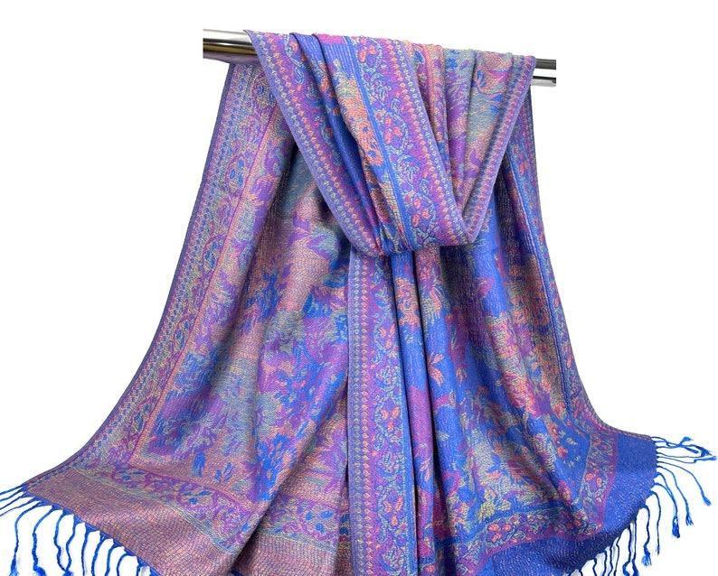 Royal Blue Floral Pashmina Scarf for Women - Multicolor Hair Wraps Light Weight Festival Shawl Mothers Day Gifts Bohemian Style Head Cover