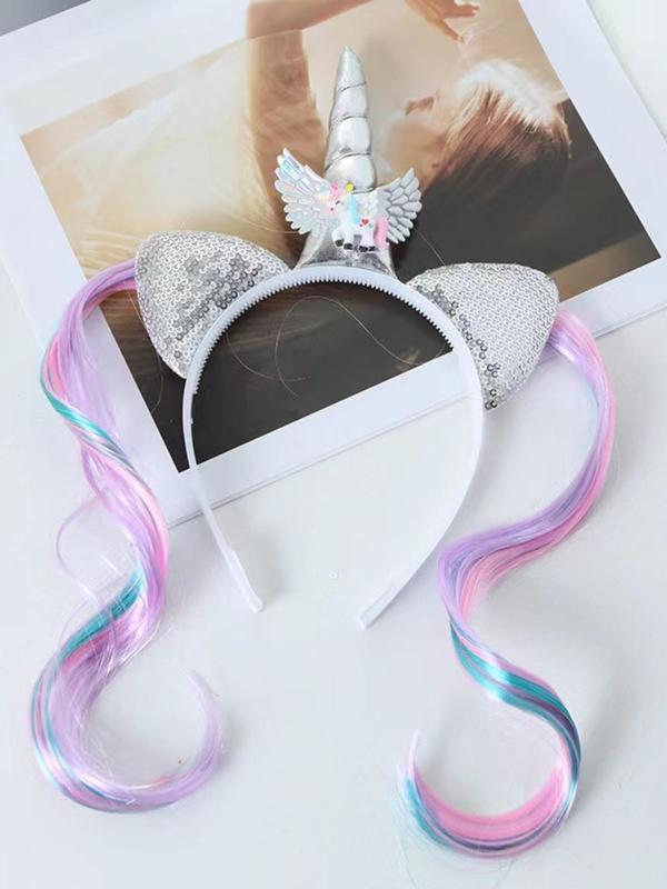 Unicorn Design Hair Hoop, Cute Trendy Hair Wig Hat Sequin Decor Hair Hoop, Fashionable Hair Accessories for Women & Girls for Party Decoration