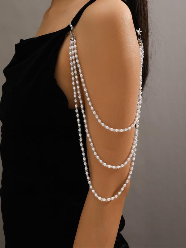 Women's Elegant Faux Pearl Decorated Tiered Layer Arm Chain, 2024 New Style Exquisite Trendy Arm Chain, Fashionable Body Jewelry for Party Decoration