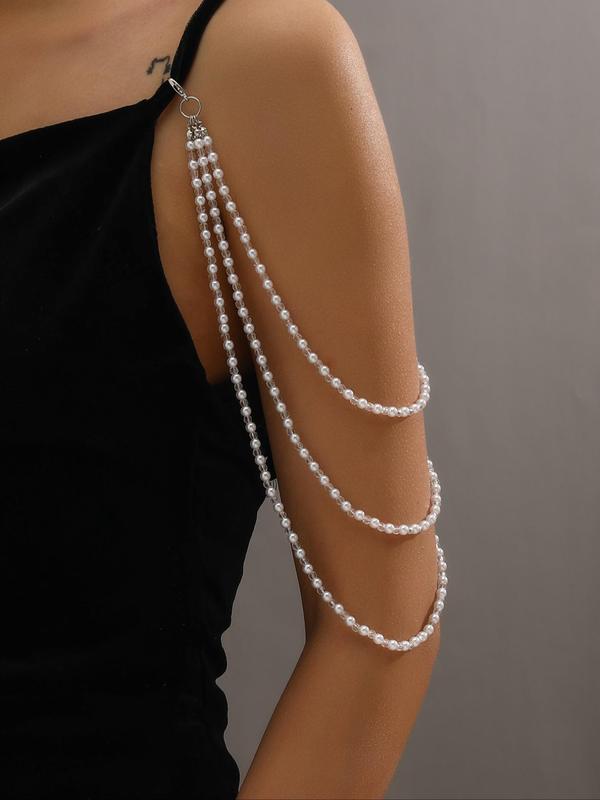 Women's Elegant Faux Pearl Decorated Tiered Layer Arm Chain, 2024 New Style Exquisite Trendy Arm Chain, Fashionable Body Jewelry for Party Decoration