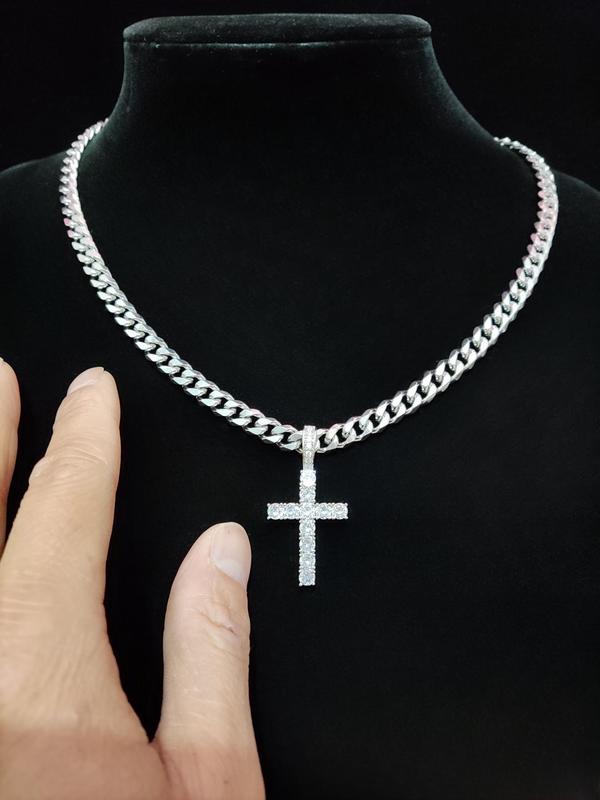 Unisex Easter Street Cross Pendant Necklace for Summer, Y2k Rhinestone Decor Cuban Chain Necklace for Party Back To School Women, Clean Girl Jewelry for Birthday, Back To School Accessory, Fall Outfits, Fall Freshness Fall