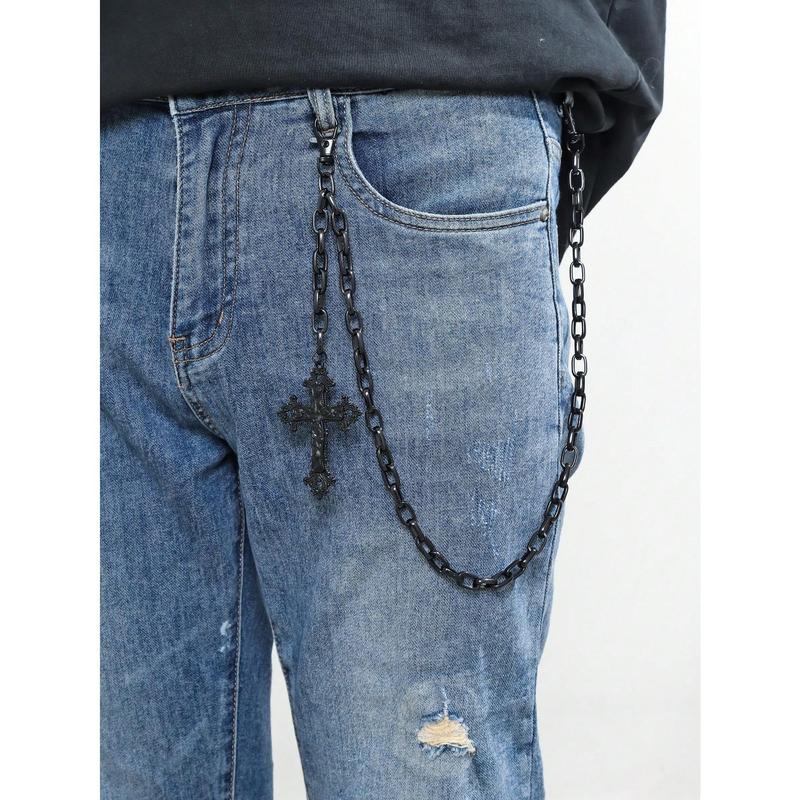 1pc Men's Single Silver Chunky Chain Double Loop Cross Accessory For Suits, Pants