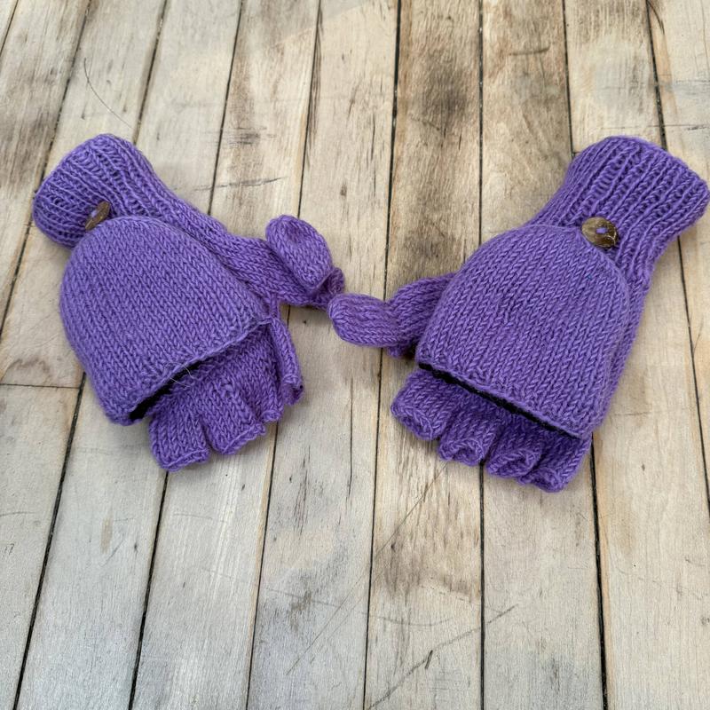 Hand Knit Convertible Mitten, Winter Unisex Gloves with Fleece Lining, Comfy and Warm Ski Gloves, Merino Wool, Texting Fingerless Gloves