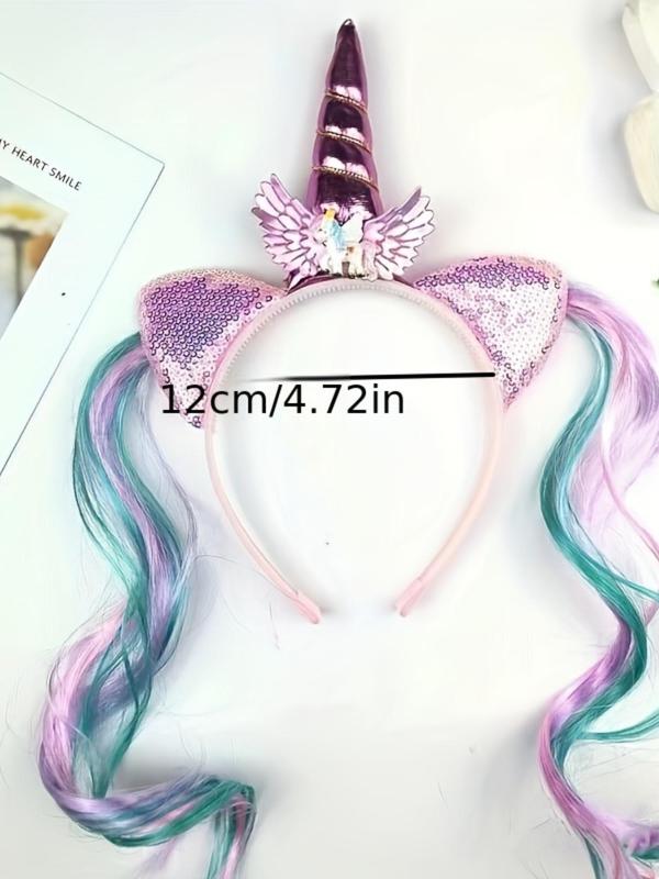 Unicorn Design Hair Hoop, Cute Trendy Hair Wig Hat Sequin Decor Hair Hoop, Fashionable Hair Accessories for Women & Girls for Party Decoration