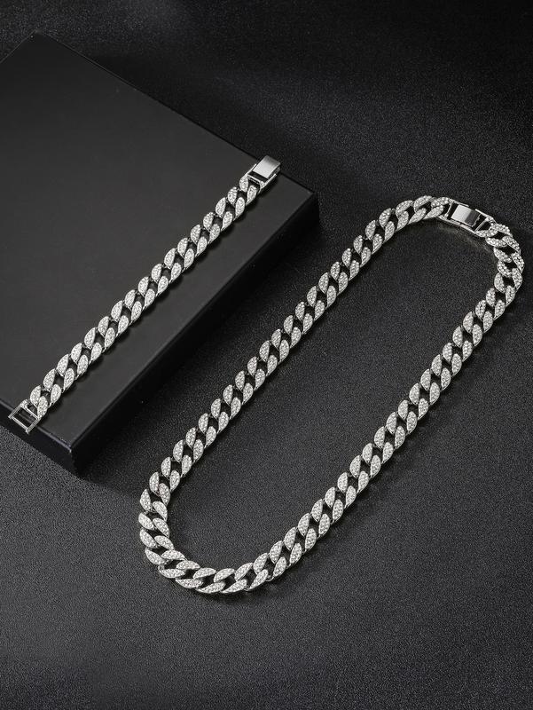 Cuban Link Chain and Bracelet Set for Men Women Iced Out Gift for Boys Hip Hop Rapper Jewelry