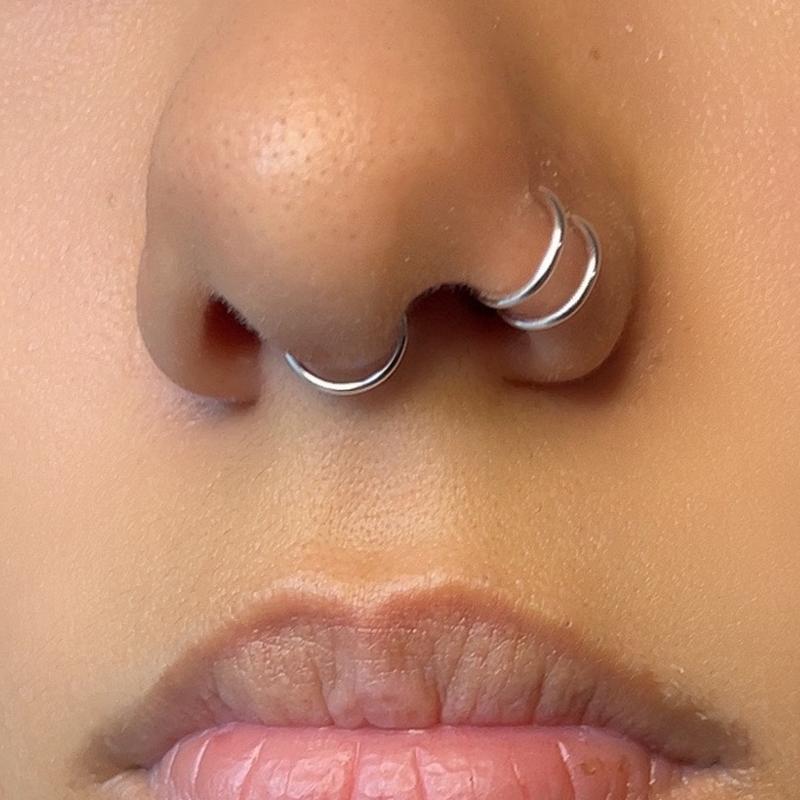 Septum and Double Nose Ring Faux Set Adjustable Unisex