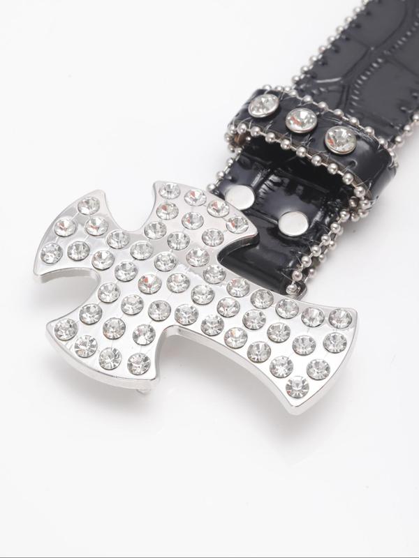 Punk Style Rhinestone Decorated Cross & Skull Design Belt, Fashion Belt for Party, Daily Clothing Decor, Trendy All-match & Exquisite Belt for Birthday Gift