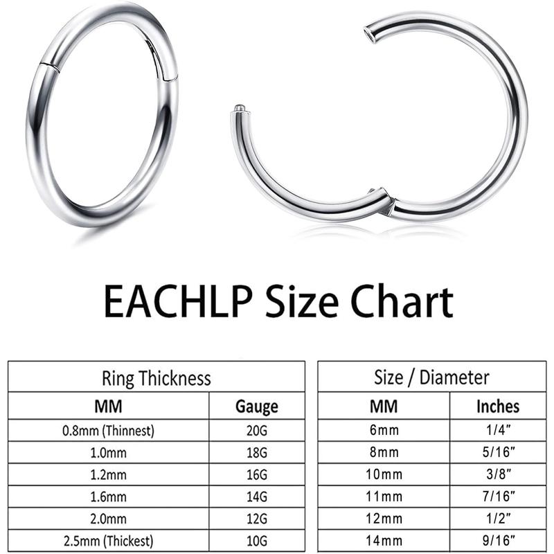 MILACOLATO G23 Titanium Nose Ring Hoops 20G 18G 16G 14G Septum Hinged Nose Rings Click Ring for Lip Helix Tragus Daith Rook Cartilage Lobe Earrings Conch Piercing Jewelry Hypoallergenic Nose Rings for Women Men