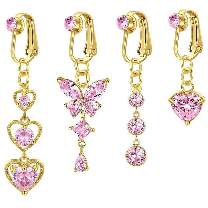 Fake Belly Rings Set Non-Piercing Clip-on Belly Button Rings Stainless Steel Fake Belly Button Ring Fake Earrings Diamond Butterfly Heart