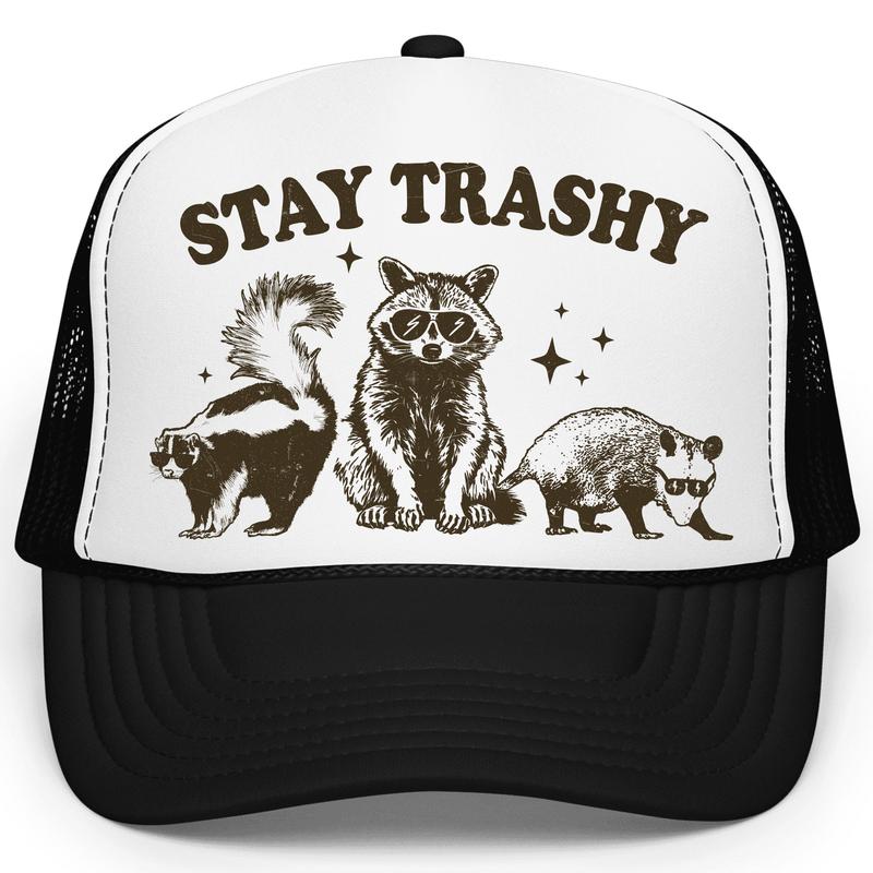 Stay Trashy Trucker Hat for Women and Men -Funny Raccoon Graphic Adjustable Hat - Summer Snapback