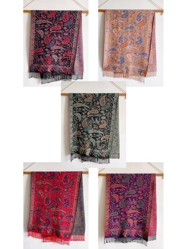 Paisley Print Tassel Decor Scarf, Boho Style Shawl for Women & Men, Fashion Accessories for Daily Wear, Trendy All-match & Exquisite Scarf for Birthday Gift