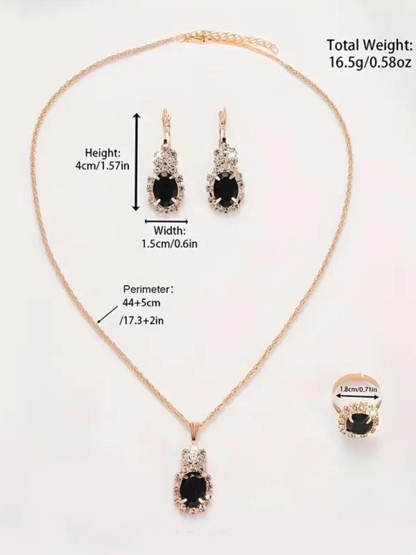 Women's Elegant Rhinestone Decorated Quartz Watch & Jewelry Set, Including Round Dial Watch & Pendant Necklace & Ring & Earrings, Fashion Watch Set for Women As Gift