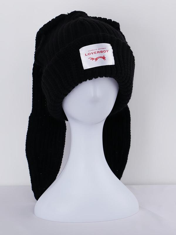 Cute Rabbit Ear Design Beanie Hat, Casual Trendy Knit Hat for Fall & Winter, Fashion Accessories for Both Men & Women