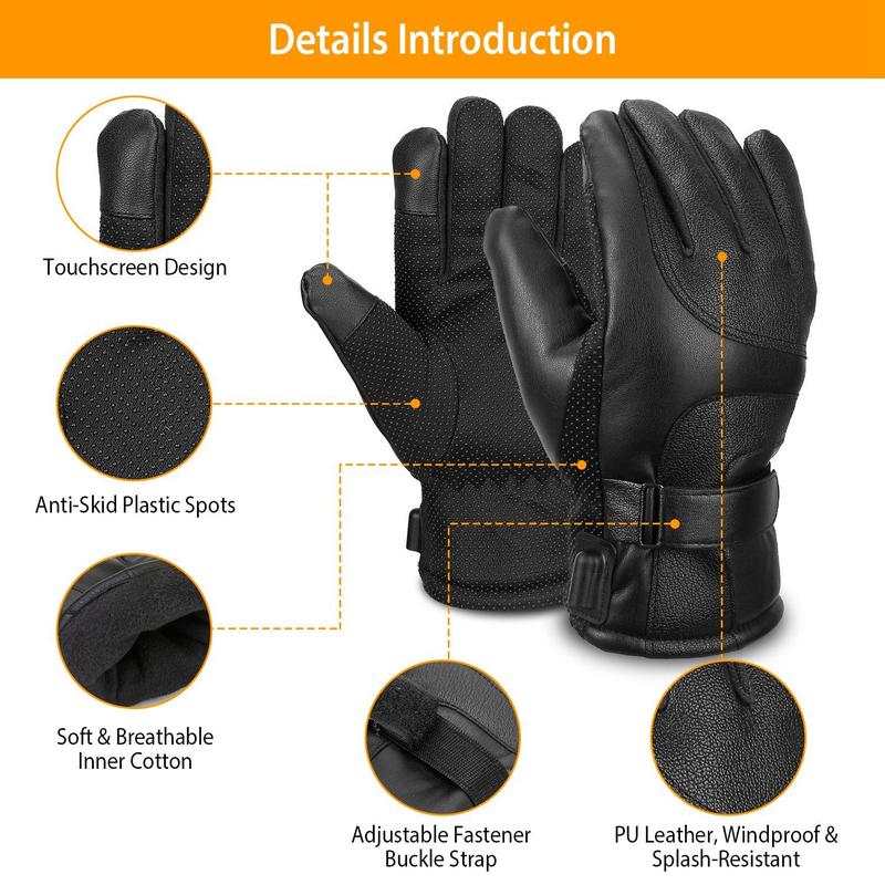 Electric Heated Gloves USB Plug Touchscreen Thermal Gloves Leather Windproof Winter Hands Warmer Unisex