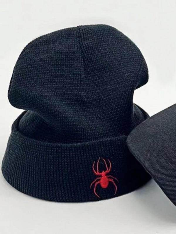 Spider Embroidery Beanie Hat, Street Style Beanie Hat for Men & Women, Fashion Accessories for Daily Wear