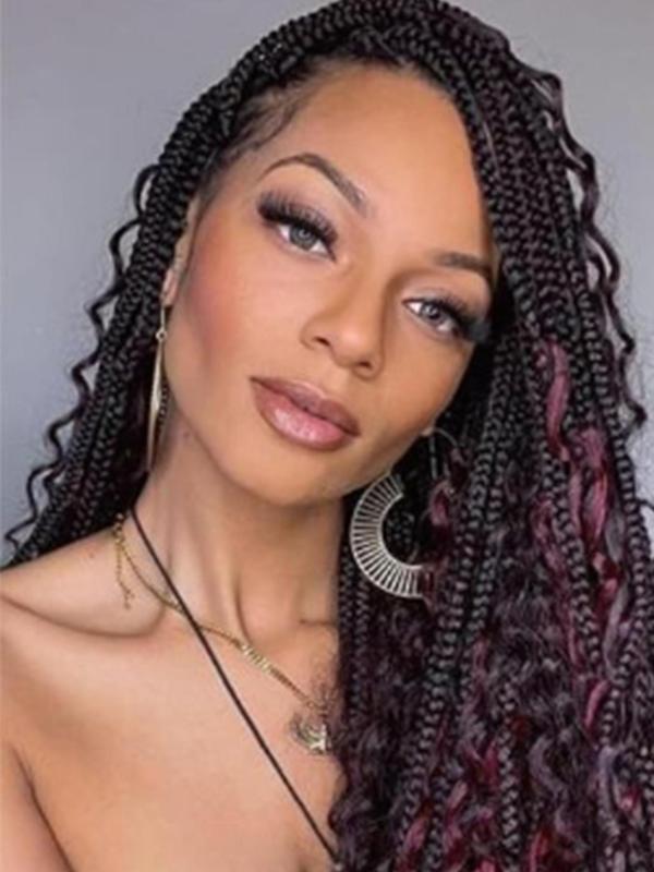 32 Inch Long Wavy Braided Lace Wigs for Women, Gorgeous Fluffy Wigs with Baby Hair Bangs, Synthetic Braided Lace Wigs for Party, Daily Use Braids Hairstyles