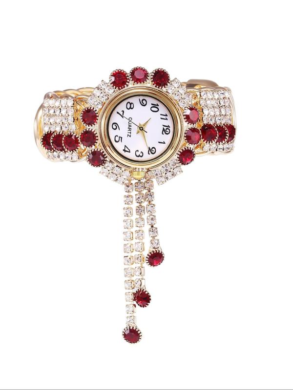 Women's Rhinestone Tassel Bangle Quartz Watch, Exquisite Trendy Wristwatch, Fashionable Watch for Women As Gift