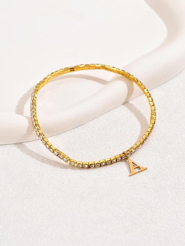 Letter Detail Anklet for Women & Girls, Rhinestone Decorated Foot Jewelry for Beach Party Vacation, Trendy All-match Alloy Jewelry for Birthday Gift