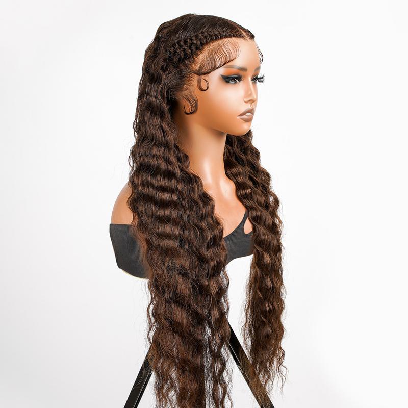 Chocolate Brown Deep Wave Human Hair Lace Frontal Wig Glueless Pre-Styled 13x4 Frontal Wig