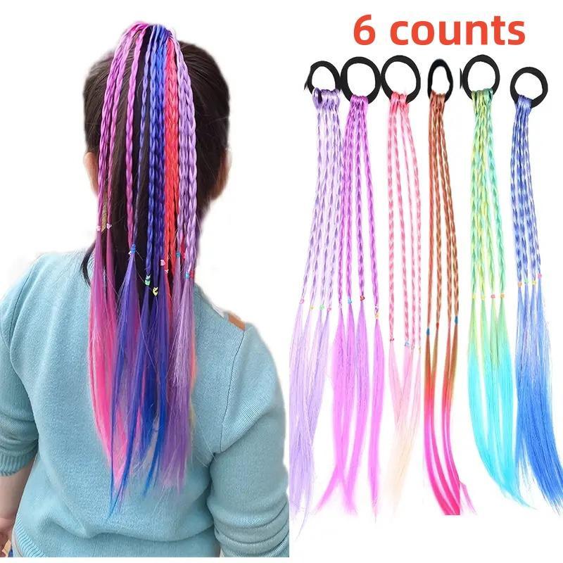 Colorful Braided Hair Ties, 6 Counts set Hair Extensions with Rubber Band, Heatless Styling Tools for Women & Girls, Hair Decoration Hair Rope, Christmas Gift