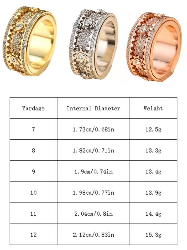 Creative Gear Design Rhinestone Decorated Ring, Fashion Accessories for Women & Men, Trendy All-match & Exquisite Jewelry for Birthday Gift