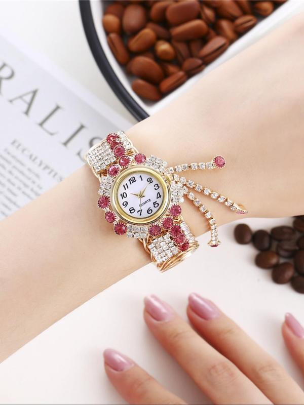 Women's Rhinestone Tassel Bangle Quartz Watch, Exquisite Trendy Wristwatch, Fashionable Watch for Women As Gift