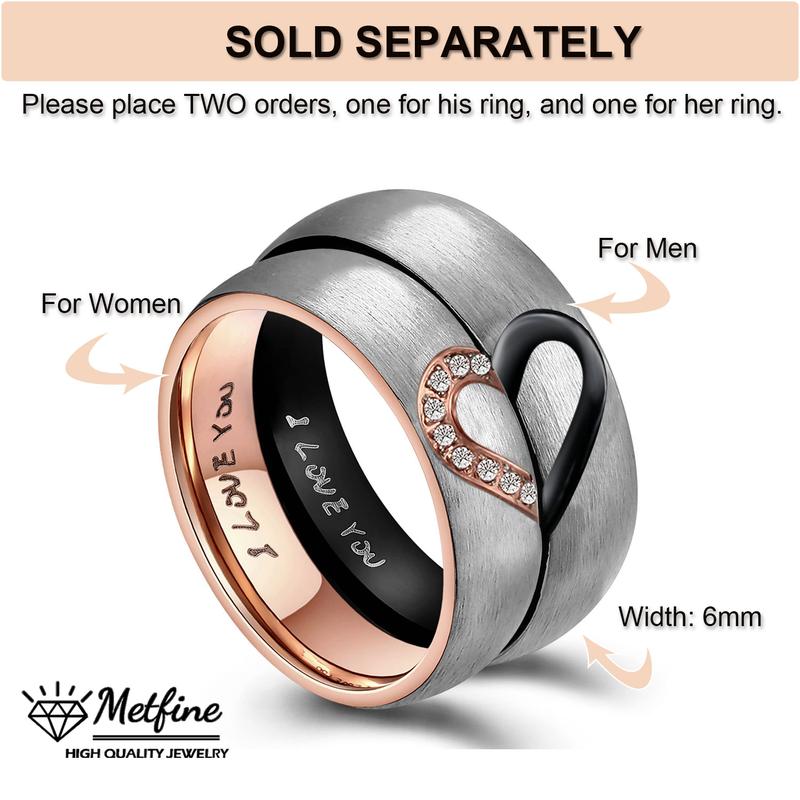 Wedding Rings Promise Couple Rings Matching Heart I Love You Engraved Titanium Steel for Couples Wedding Engagement Band Rings Width 6mm with Gift box