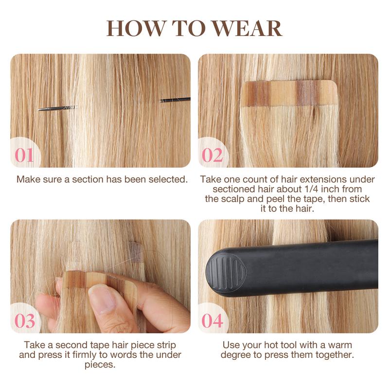 GOOGOO Hair 10pcs Tape in Human Hair Extensions 25g to 30g Natural Straight