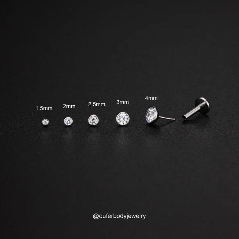 Oufer 16G Titanium Prong CZ Threadless Push Pin Labret Tragus Cartilage Conch Helix Flat Back Earring Nose Stud