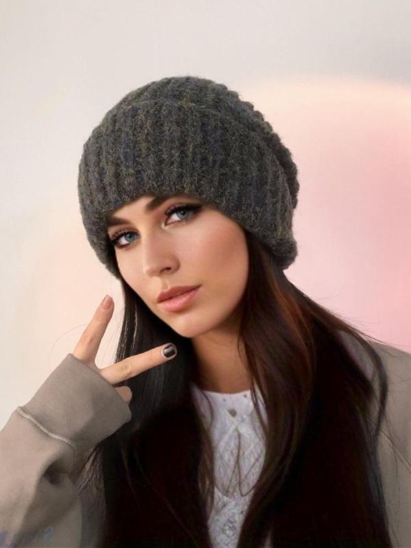 Women's Casual Solid Color Beanie Hat, Fashion Knitting Hat for Fall & Winter, Matching Warm Hat for Women & Girls