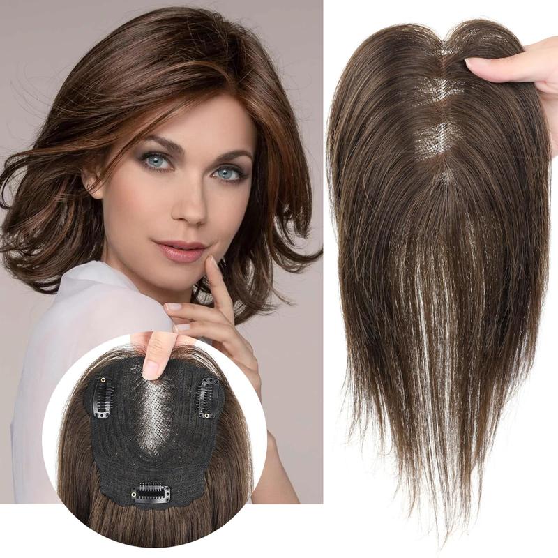 Vasilia Human Hair Topper 10 Inch Hair Toppers for Women Real Hair Toppers Clip in Hair Topper for Women with Thinning Hair Wiglets Hairpieces for Women Hair Loss Solution Add Hair Volume Cover Thinning Hair