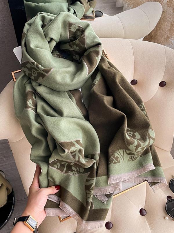 Women's Floral Print Double Sided Pashmina Scarf, Casual Soft Warm Shawl for Fall & Winter, Fashion Accessories for Daily Wear