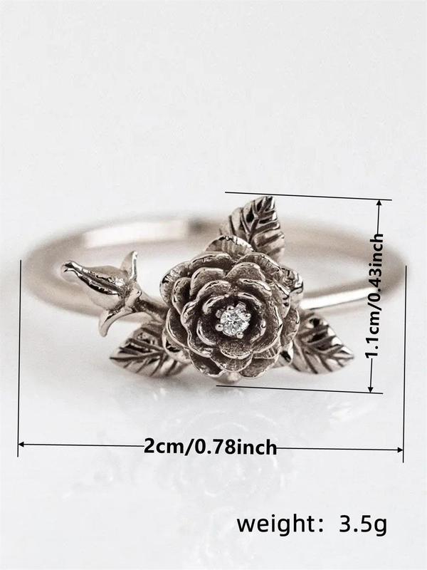 Vintage Flower & Leaf Design Cuff Ring, Adjustable Floral Cuff Ring, Dainty Jewelry for Women, Fashion Jewelry for Parties, Daily Clothing Decor