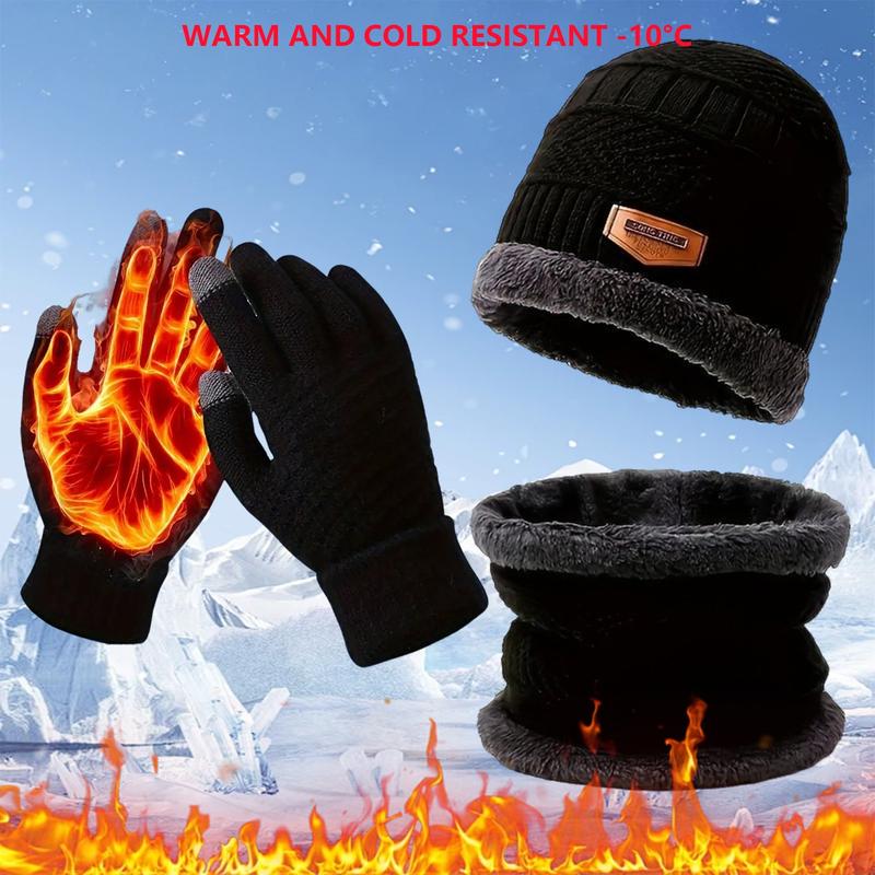 3 pcs 3-Piece Winter Warmth Set: Knit Hat, Neck Warmer, & Gloves for Women & Men