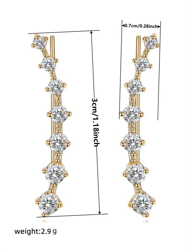 Women's Rhinestone Decor Ear Climbers, Fashion Elegant Copper Earrings For Anniversary Party Evening Gift