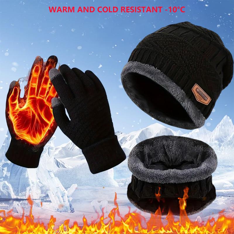 3 pcs 3-Piece Winter Warmth Set: Knit Hat, Neck Warmer, & Gloves for Women & Men