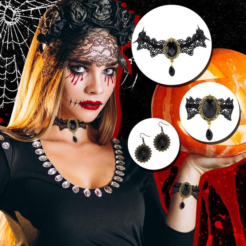 Halloween Goth Necklace Set Halloween Costume Accessories Pumpkin Black Red Necklace Necklace Earrings Set Witch costume Cosplay Halloween accessories