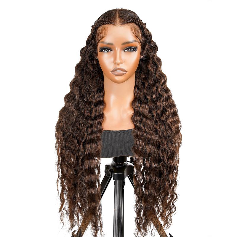 Chocolate Brown Deep Wave Human Hair Lace Frontal Wig Glueless Pre-Styled 13x4 Frontal Wig