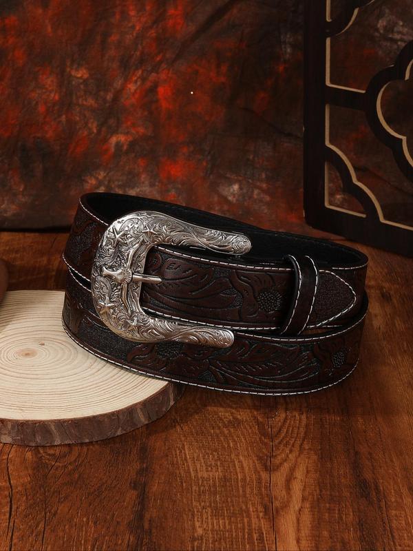 Western Cowboy Style Ethnic Pattern Pu Buckle Belt, Vintage Style Bull Head Design Belt for Women & Men, Fashion Accessories for Party, Daily Clothing Decor