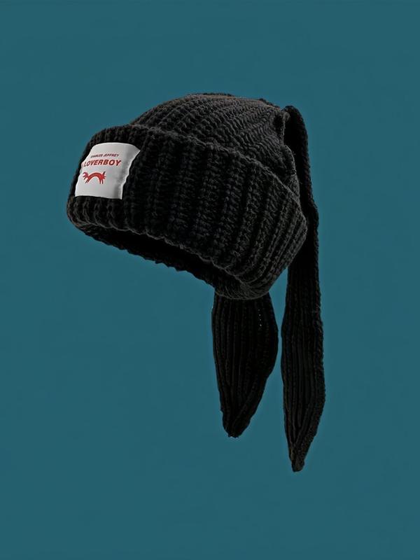 Cute Rabbit Ear Design Beanie Hat, Casual Trendy Knit Hat for Fall & Winter, Fashion Accessories for Both Men & Women