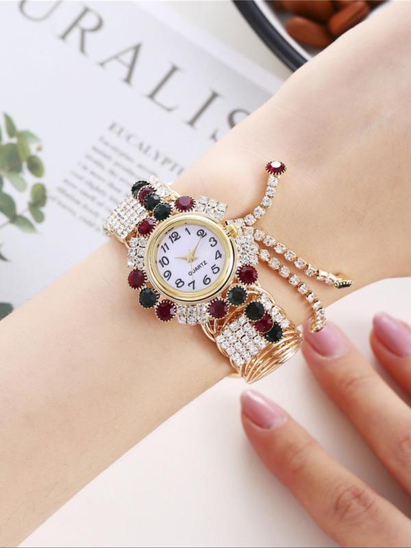 Women's Rhinestone Tassel Bangle Quartz Watch, Exquisite Trendy Wristwatch, Fashionable Watch for Women As Gift