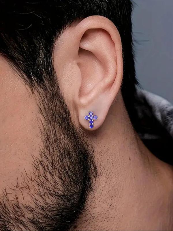 Street Trend Cross Design Stud Earrings for Men, Vintage Rhinestone Decor Earrings for Party, Daily Decor, Fashion All-match Exquisite Jewelry for Gift