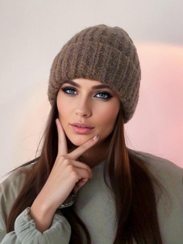 Women's Casual Solid Color Beanie Hat, Fashion Knitting Hat for Fall & Winter, Matching Warm Hat for Women & Girls