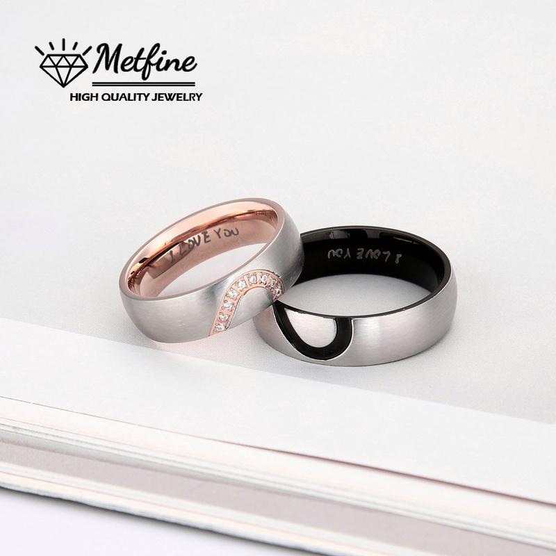 Wedding Rings Promise Couple Rings Matching Heart I Love You Engraved Titanium Steel for Couples Wedding Engagement Band Rings Width 6mm with Gift box